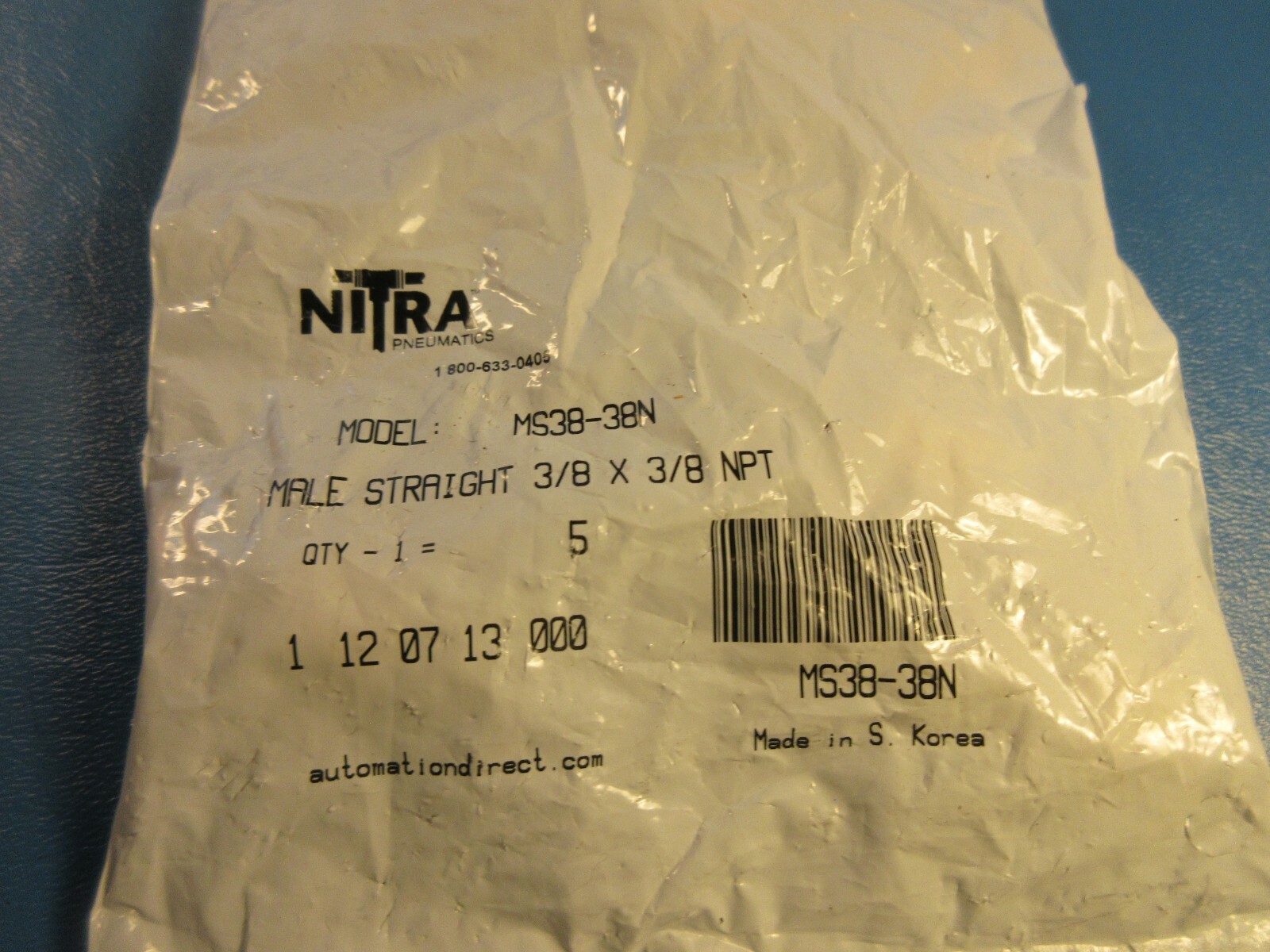 2 Packs of 5 Nitra Pneumatic MS38-38N Male Straight 3/8″ Tube to 3/8 NPT (10 Ct)