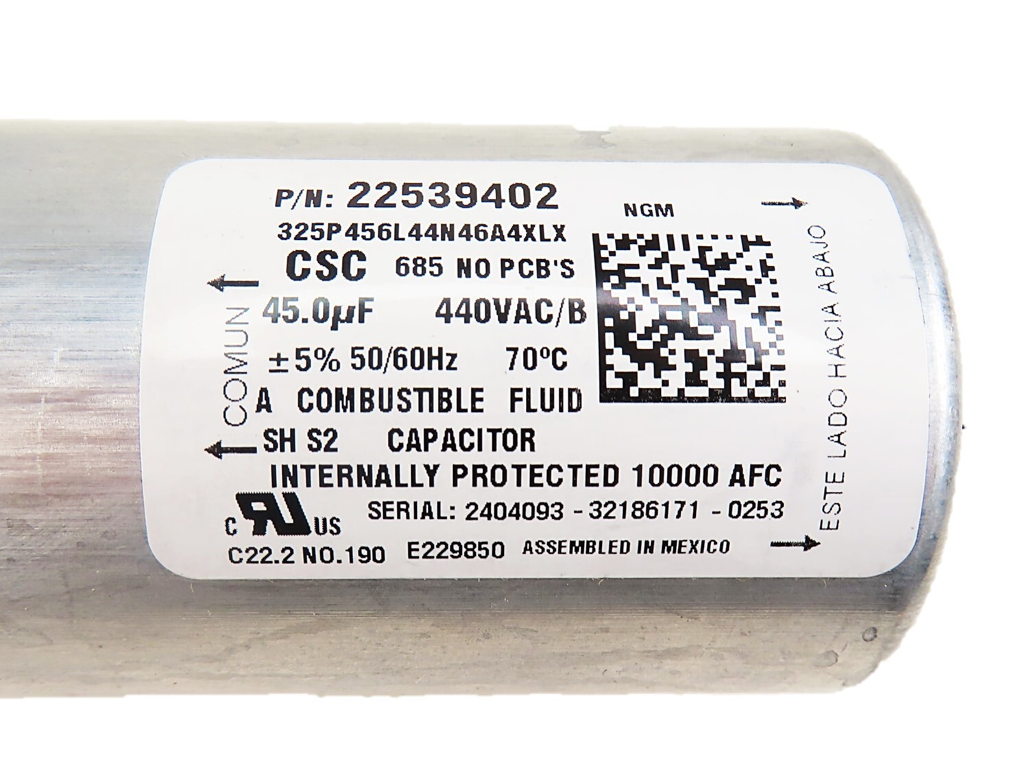 NGM 22539402 Capacitor 45μF / 440VAC 325P456L44N46A4XLX NEW NO BOX