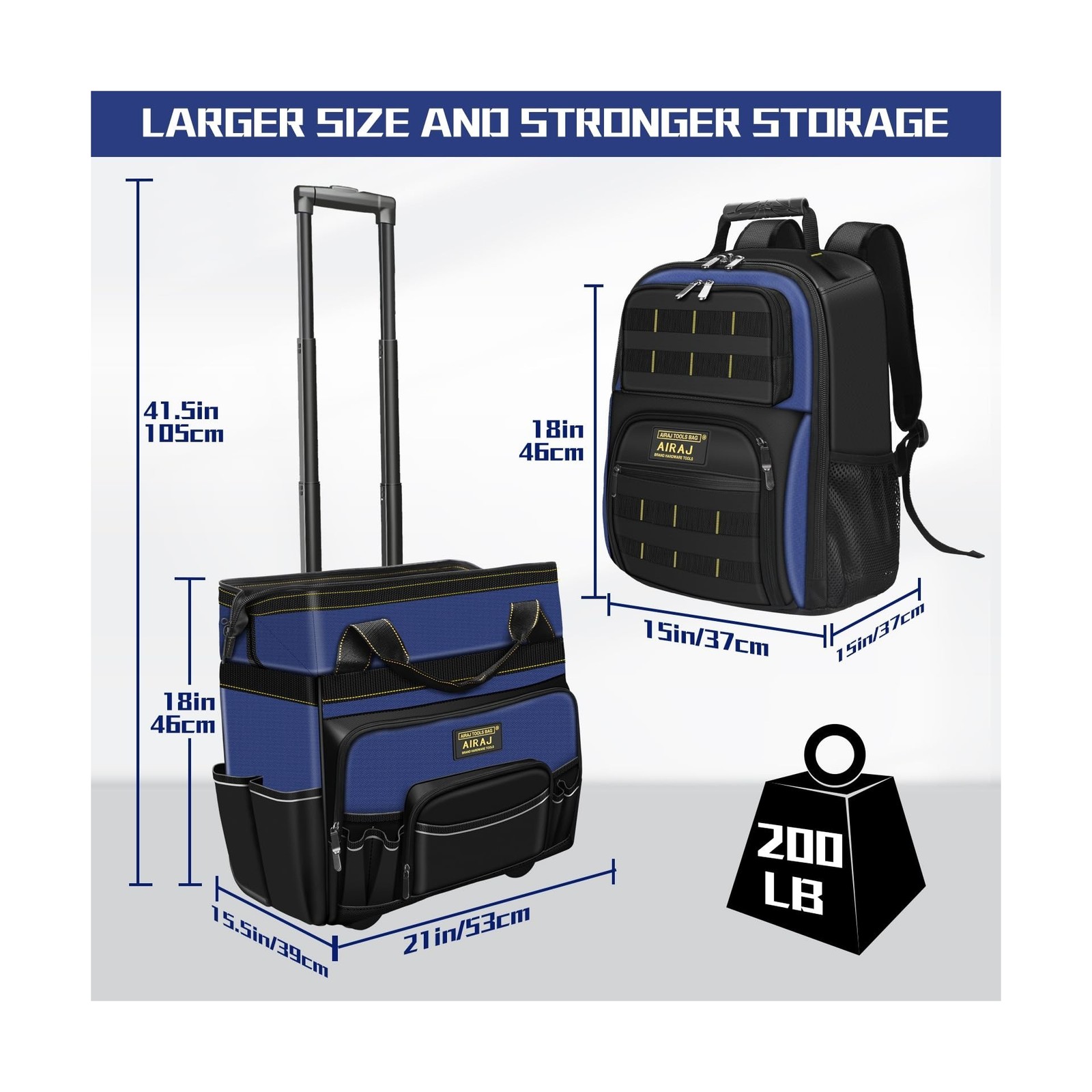 Rolling Tool Bag,21″ Tool Bag with Wheels & 18″ Tool Backpack,Waterproof Port…