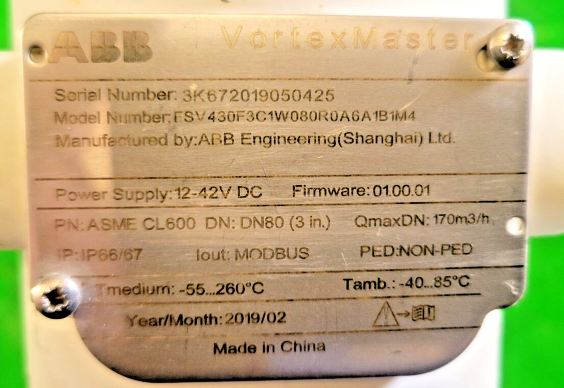 ⚡ABB VORTEX MASTER FLOWMETER 3″ DN80 CL 600 PESSCO OFFERING 1 G051625-1-6 🗽