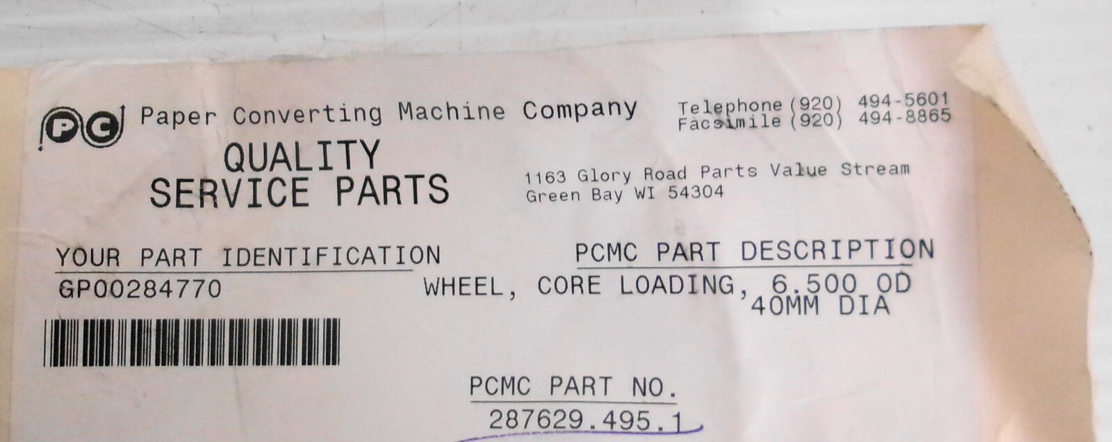 PCMC 287629.495.1 Core Loading Wheel