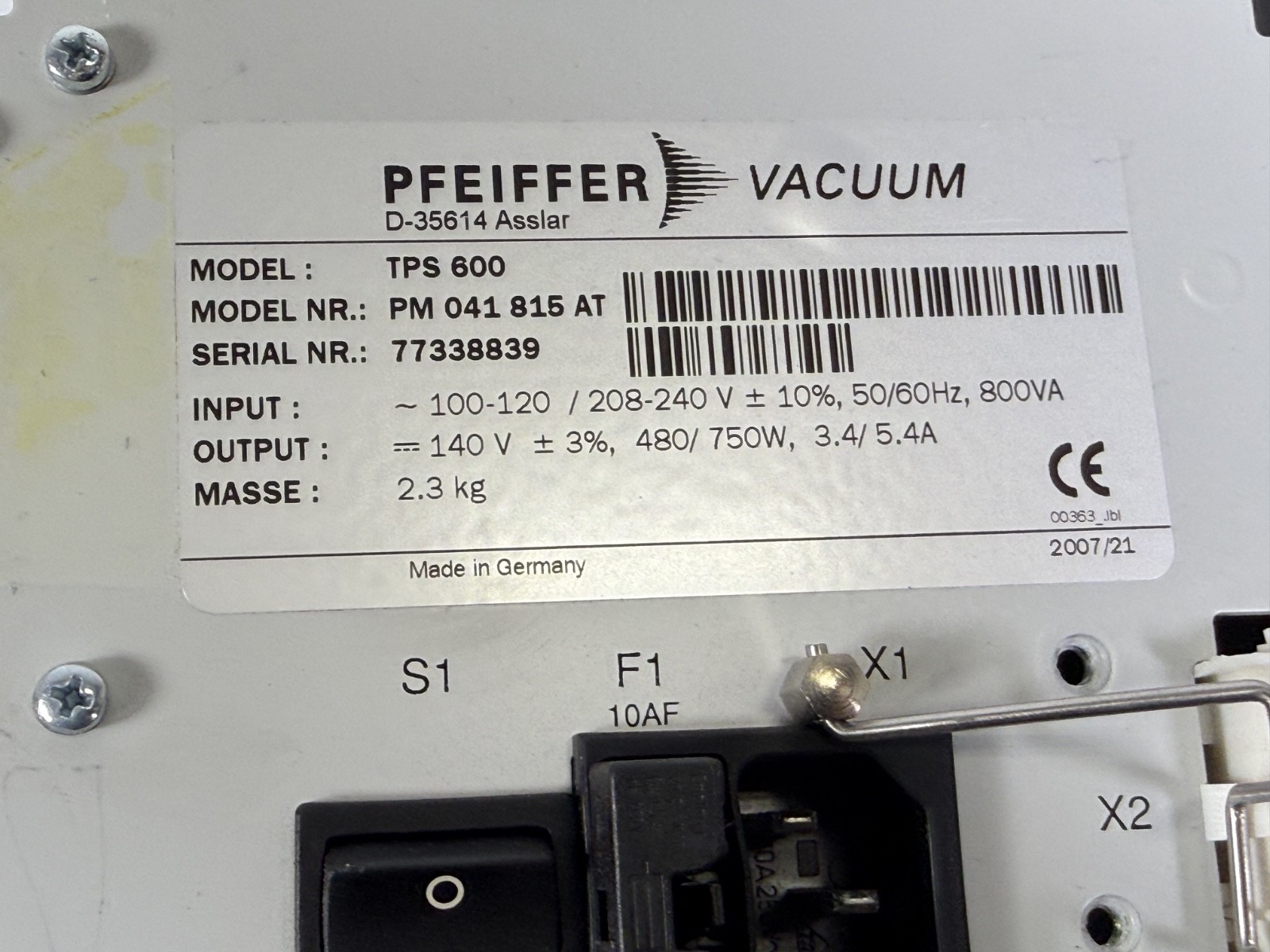 Pfeiffer Vacuum TPS 600 Turbo Pump Power Supply Controller PM041815AT