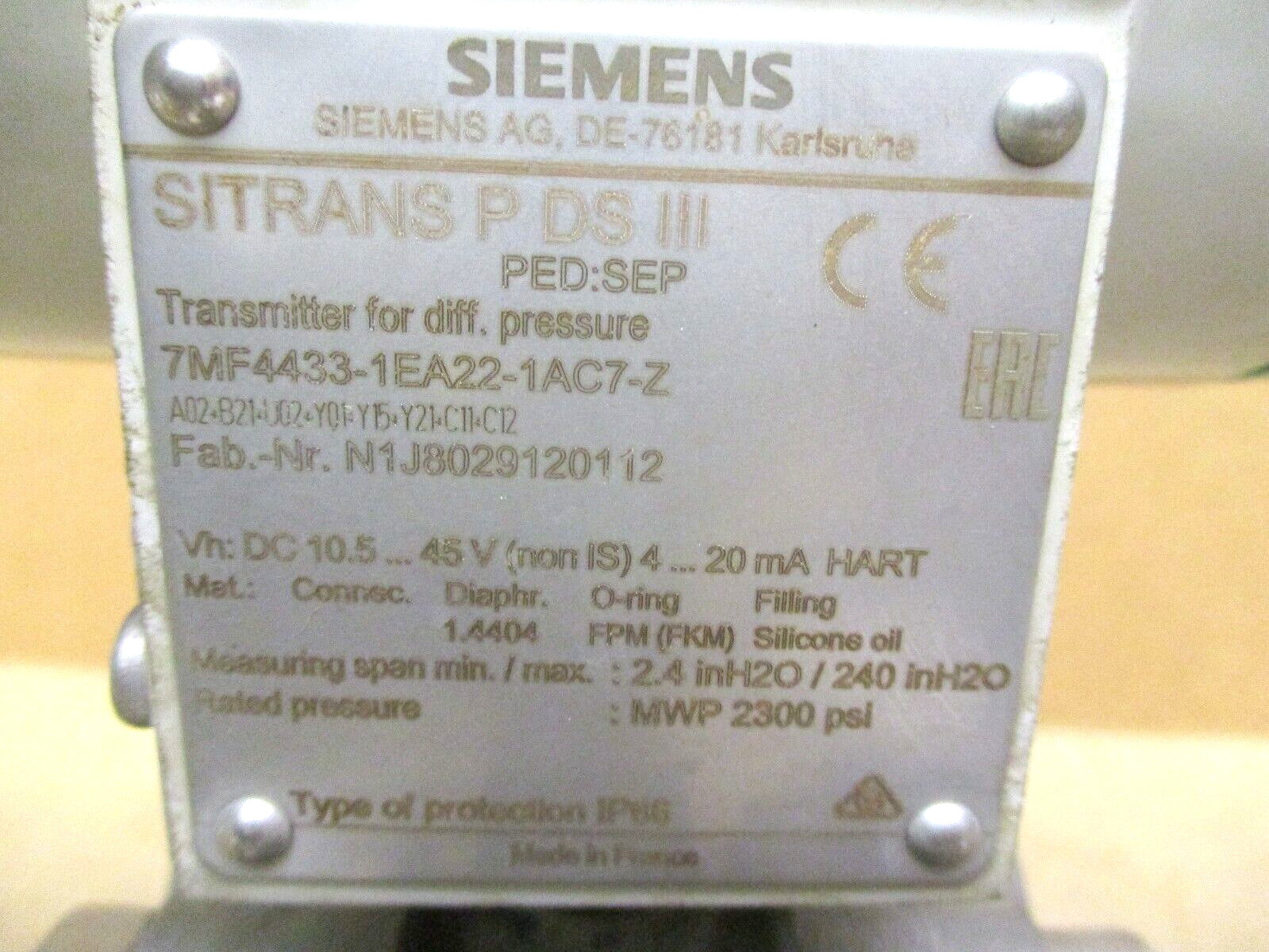 Siemens Sitrans P 7MF4433-1EA22-1AC7-Z Transmitter for Pressure 48963LIN