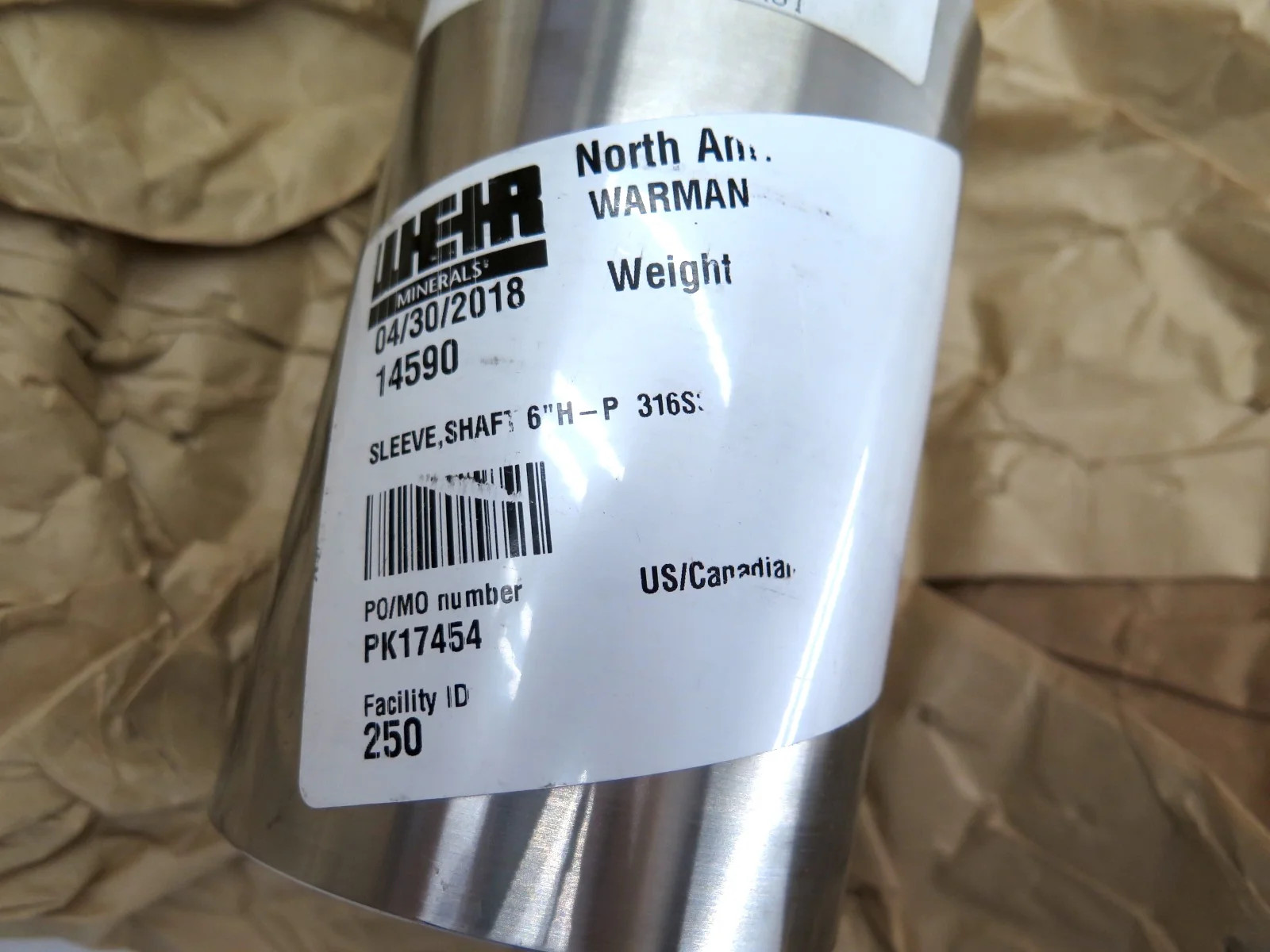 Weir PK17454 / 2644254 Sleeve Shaft 6″H-P 316SS