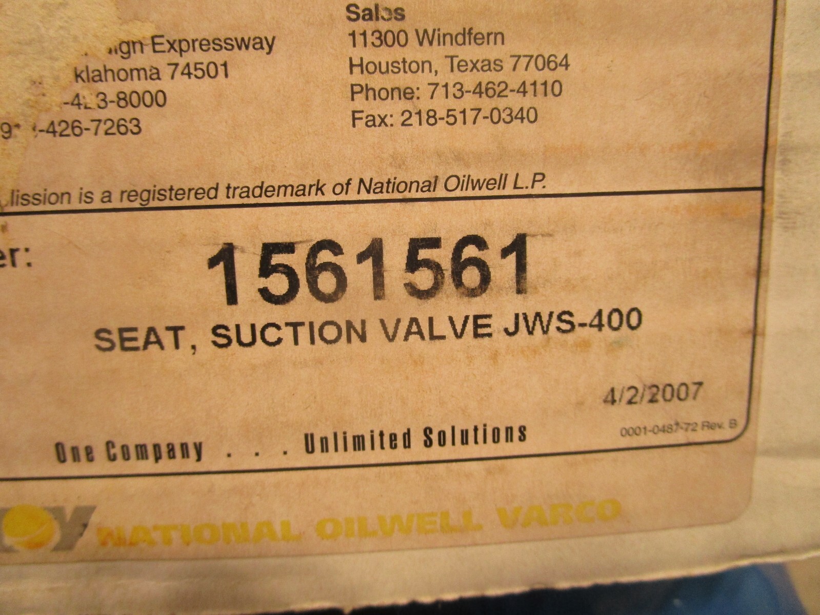 MISSION PRODUCTS GROUP 1561561, SEAT, SUNCTION VALVE JWS-400, S0608