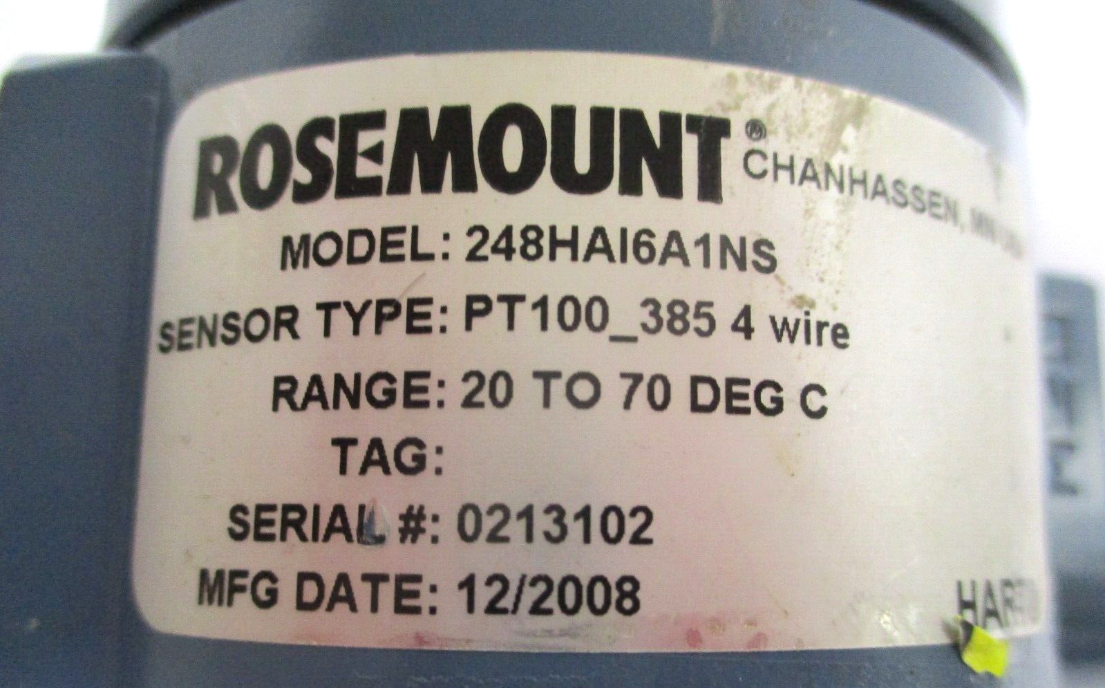 ROSEMOUNT , 248HAI6A1NS , TEMPERATURE TRANSMITTER , 20-70 DEG-C , SURPLUS