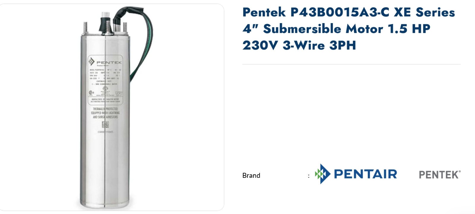 1 NEW PENTAIR PENTEK P43B0015A3 1.5 HP 4” SUBMERSIBLE MOTOR NNB ***MAKE OFFER***