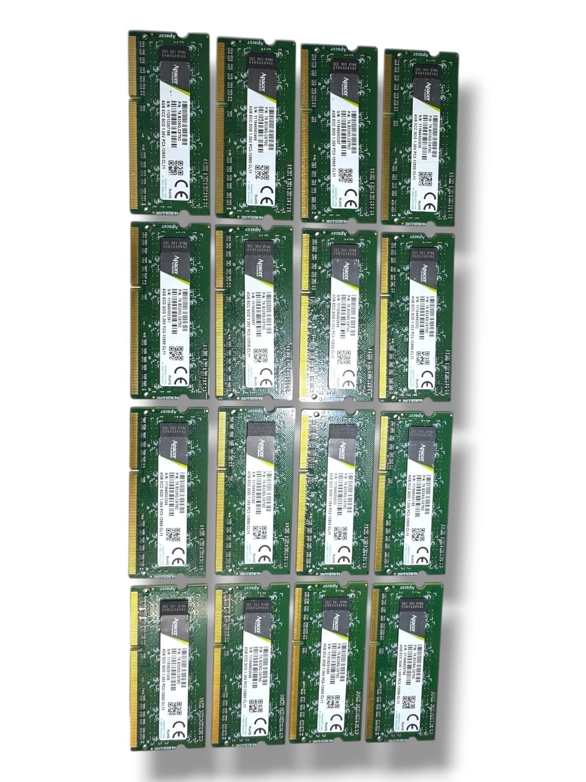 🟢Apacer 76.B329G.C6T0C 4GB ECC SOD 1.35V PC3-12800 CL11 (LOT- 16 pieces)