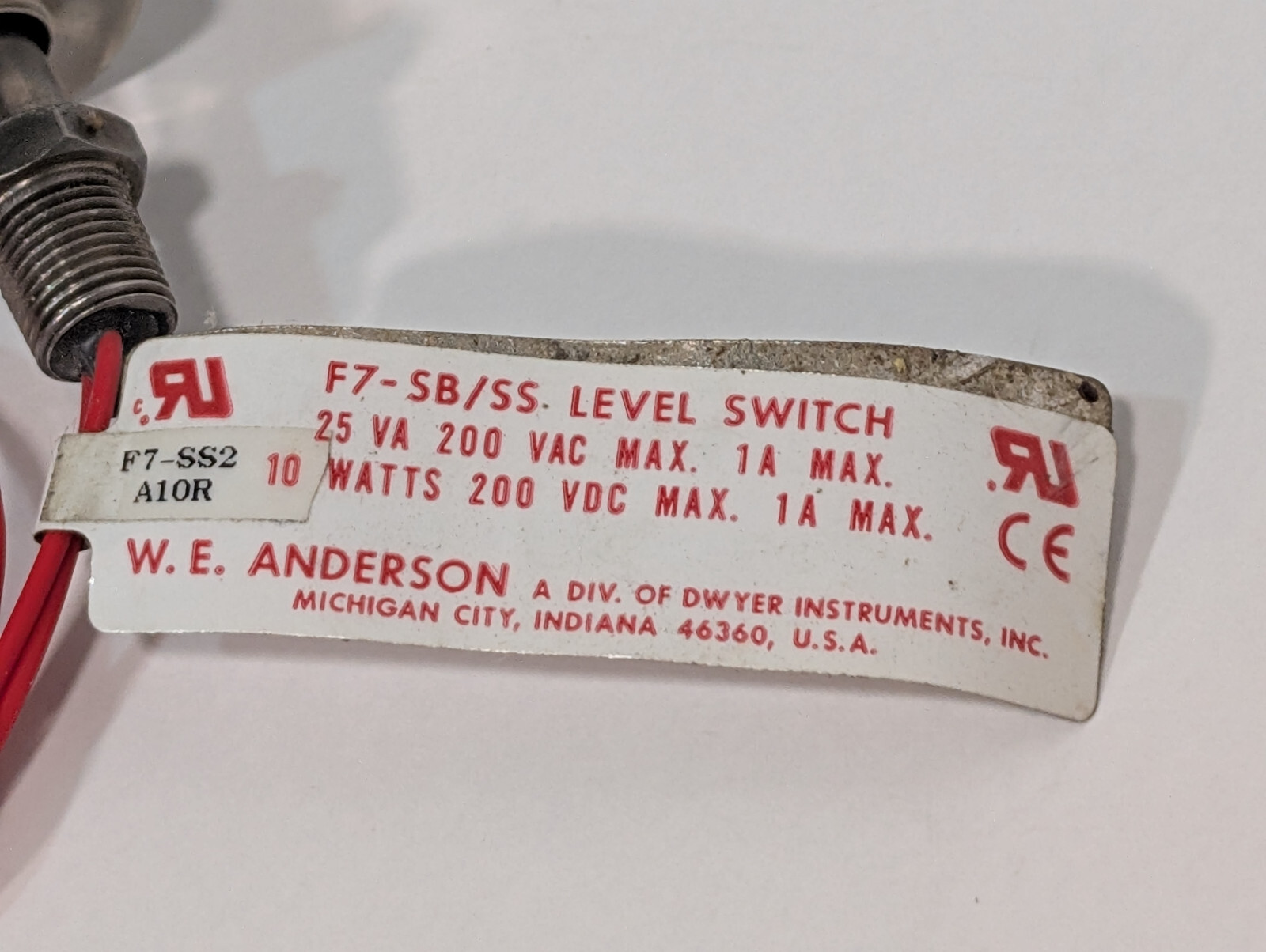 Lot of 2: W.E. Anderson/ Dwyer Instruments F7-SB/SS Level Switch 200VDC 1A 10W