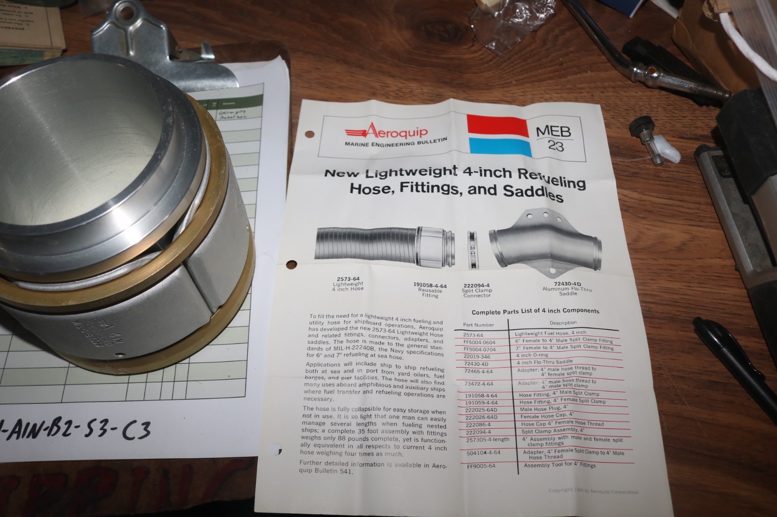 NOS 4 inch Aeroquip fuel hose fitting PN M24356-40MC 4730-00-007-2194
