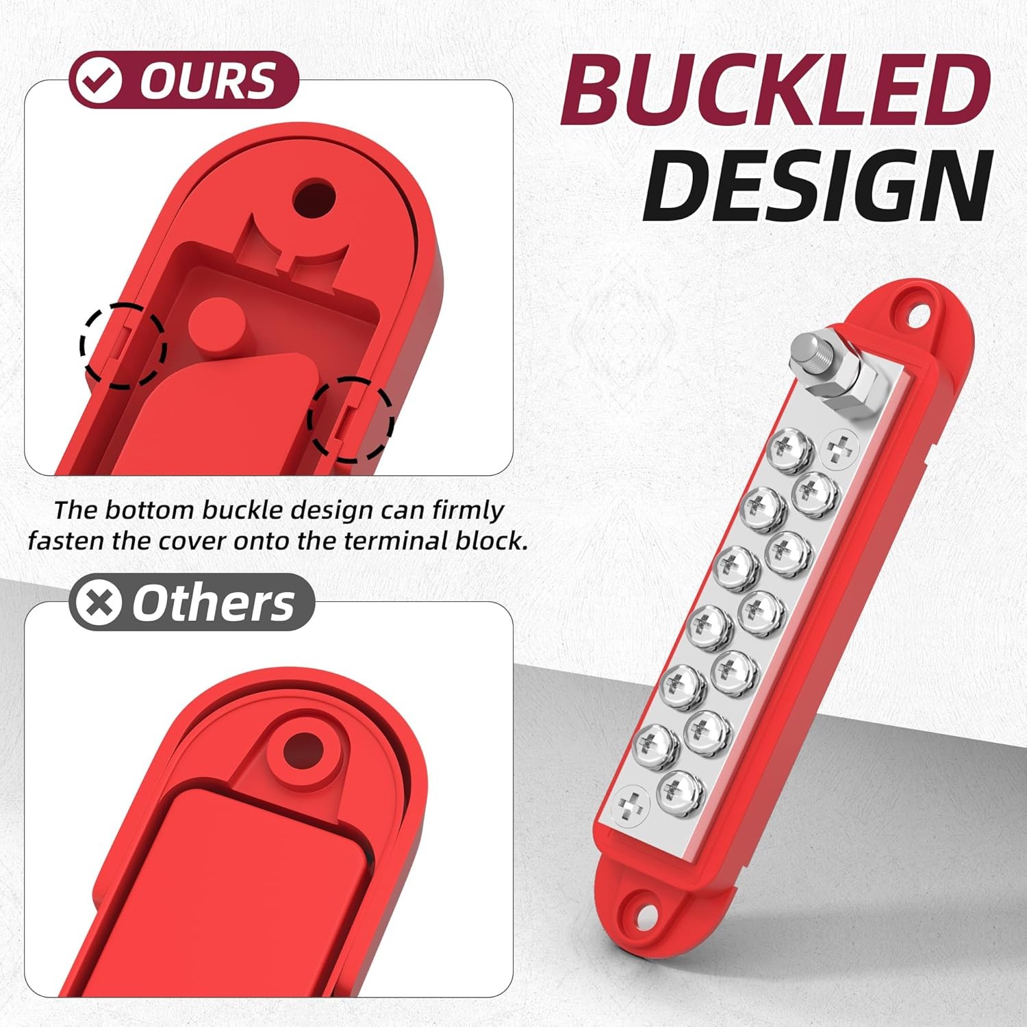 Power Distribution Block 12V 150A 1/4″ Stud Marine Bus Bar 12 Red and Black