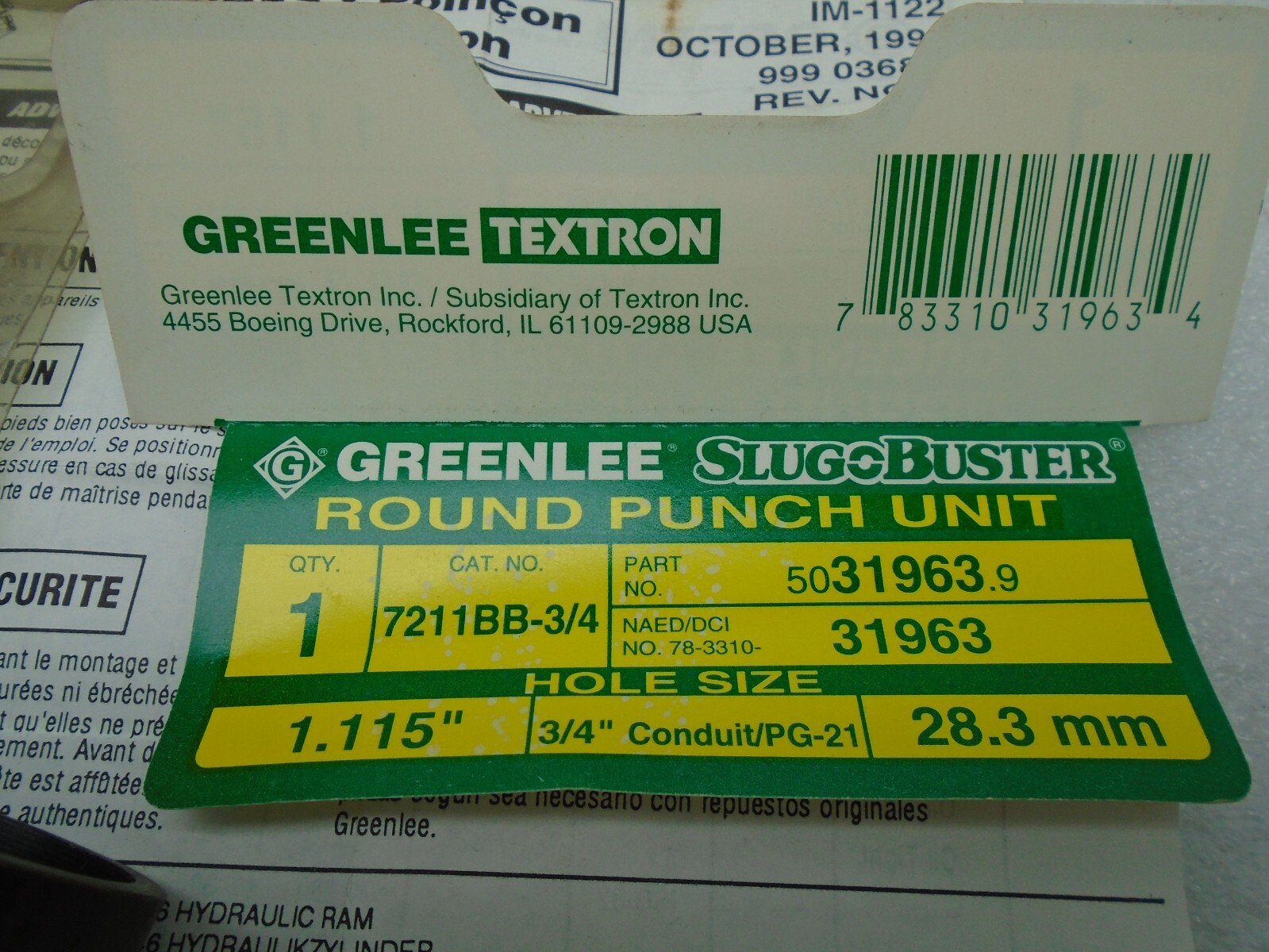 Greenlee 5031963.9 Round Punch Unit 50319639 #725B