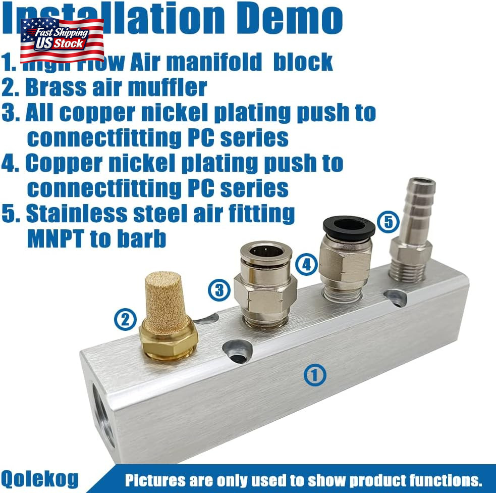 Quality 2 Way 4 Port Air Manifold 1/2″ NPT Supply Port 1/4″ NPT Outport with Mou