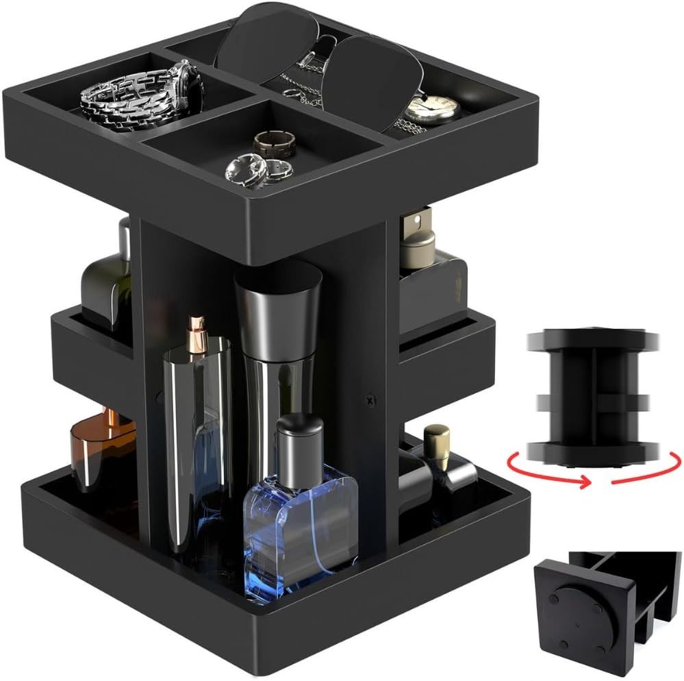 Cologne Organizer for Men,Cologne Stand,3 Tier Wooden Perfume Shelf with Rota…