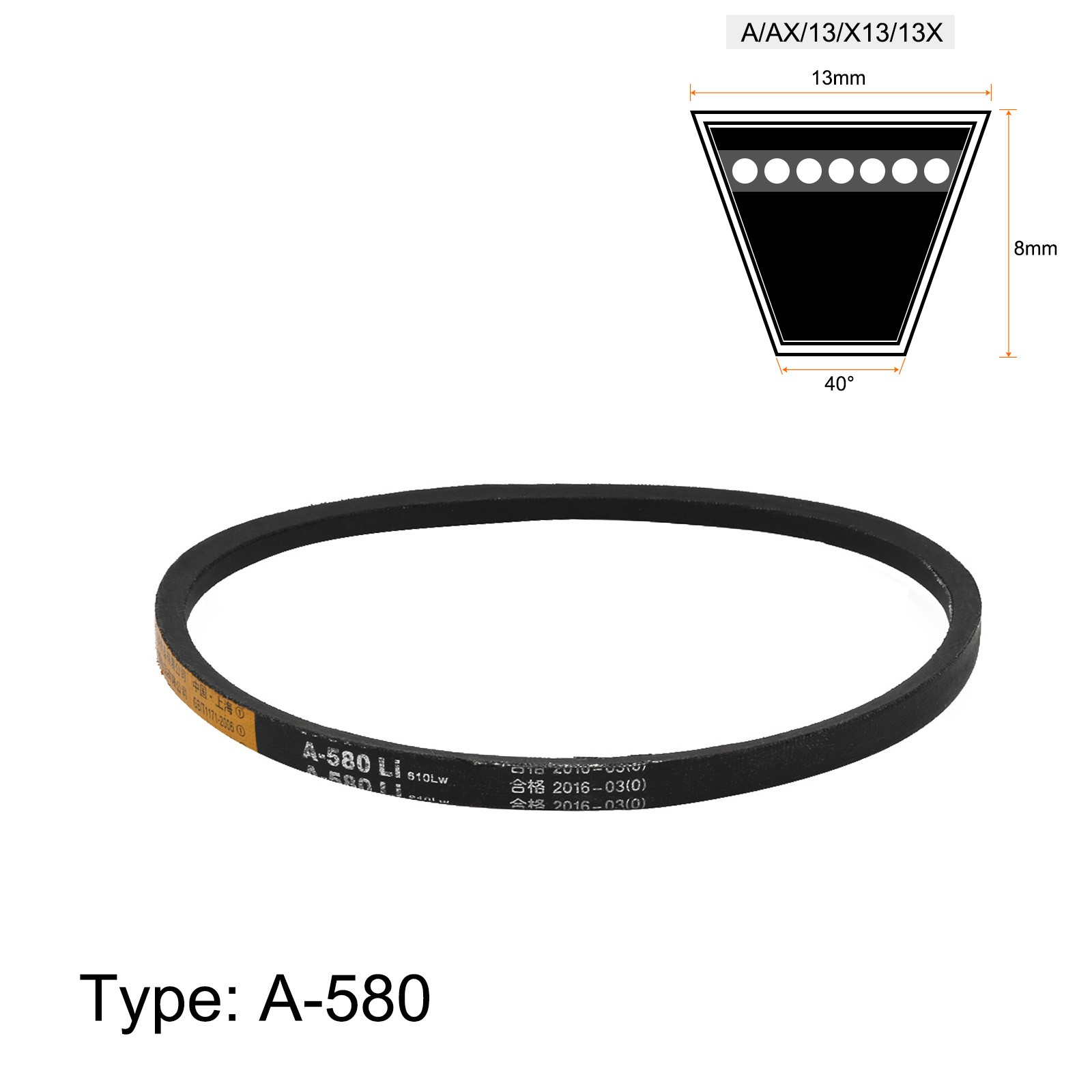 A580 Rubber Transmission Belt V-Belt 12mm Wide 8mm Thick for Washing Machine