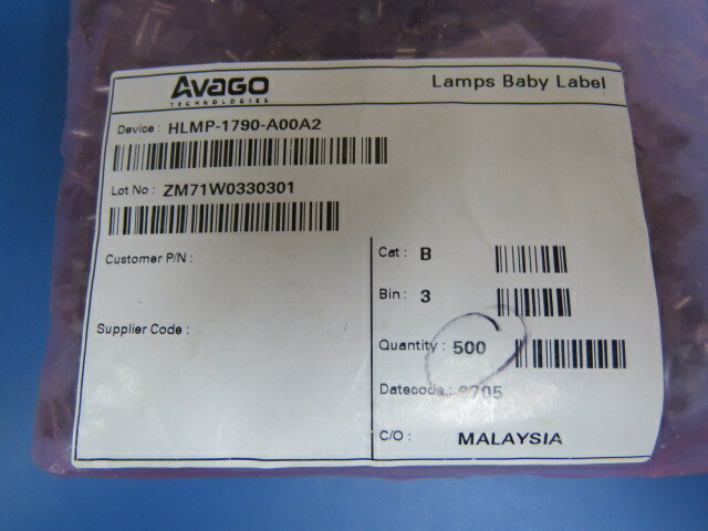 AVAGO HLMP-1790-A00A2 Qty of 100 per Lot LED,GREEN,DIFFUSED,LED-2B,GENERAL PURP