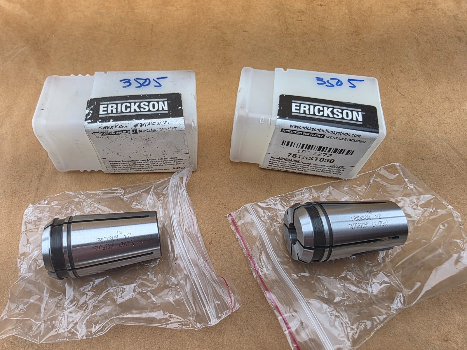TWO NEW ERICKSON 75TGST050, 1/2″ Single Angle Coolant Style Solid Tap Collet