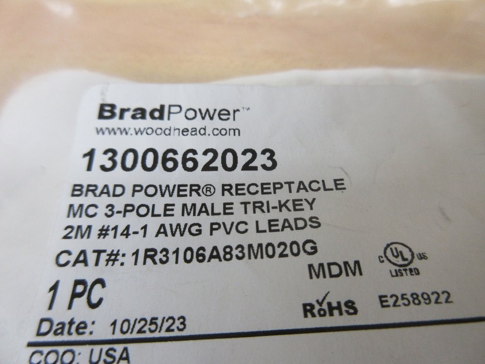 Molex Woodhead 1R3106A83M020G Brad Power Receptacle 1300662023 (Pack of 3)