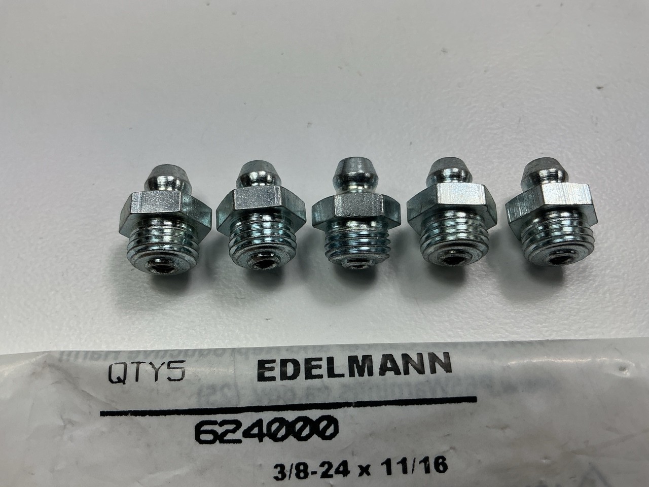 (5) Edelmann 624000 Grease Fittings 3/8″-24 Standard Thread X 11/16″ Long