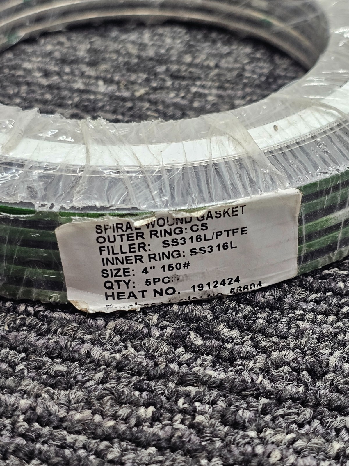 (QTY 5) 4″ 150# Spiral Wound Gasket SS316L/PTFE SS316L 1912424 56604