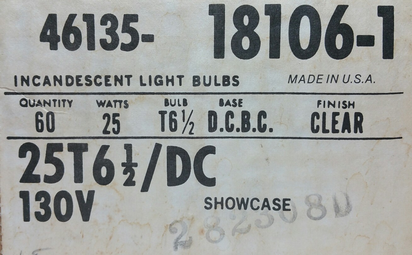 Sylvania 25W 18106 25T6.5/DC 130V Double/Dual/2 Contact Bayonet Base Light Bulb
