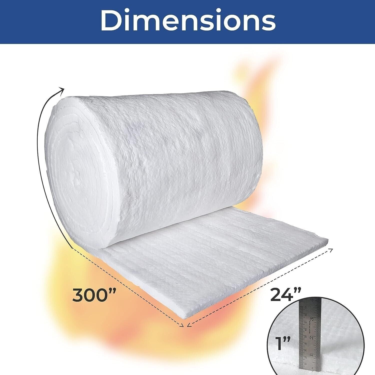 1″ Ceramic Fiber Insulation Blanket 2400F 8# High Temp Insulation 24″ X 25′