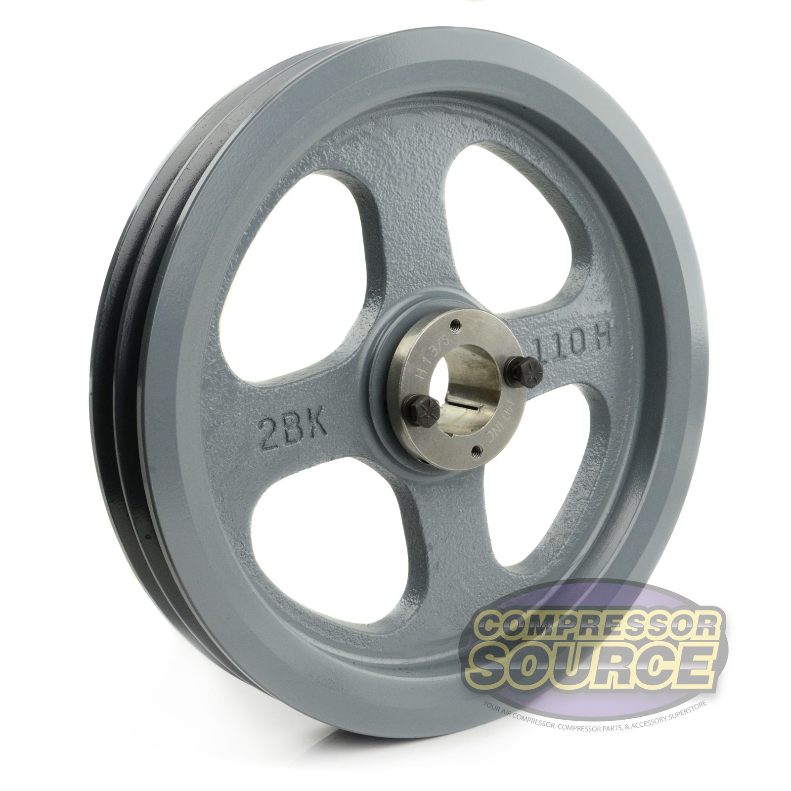 Cast Iron 10.75″ 2 Groove Pulley Dual Belt B Section 5L 1-3/8″ Sheave Bushing