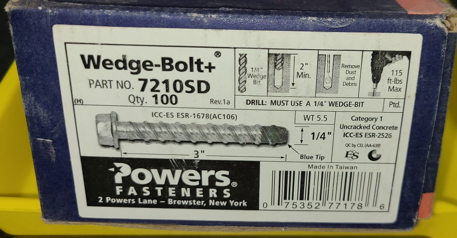 (Lot of 80) Powers 7210SD Wedge-Bolt+ 1/4″ x 3″ Concrete Screw (Now PFM1411100)