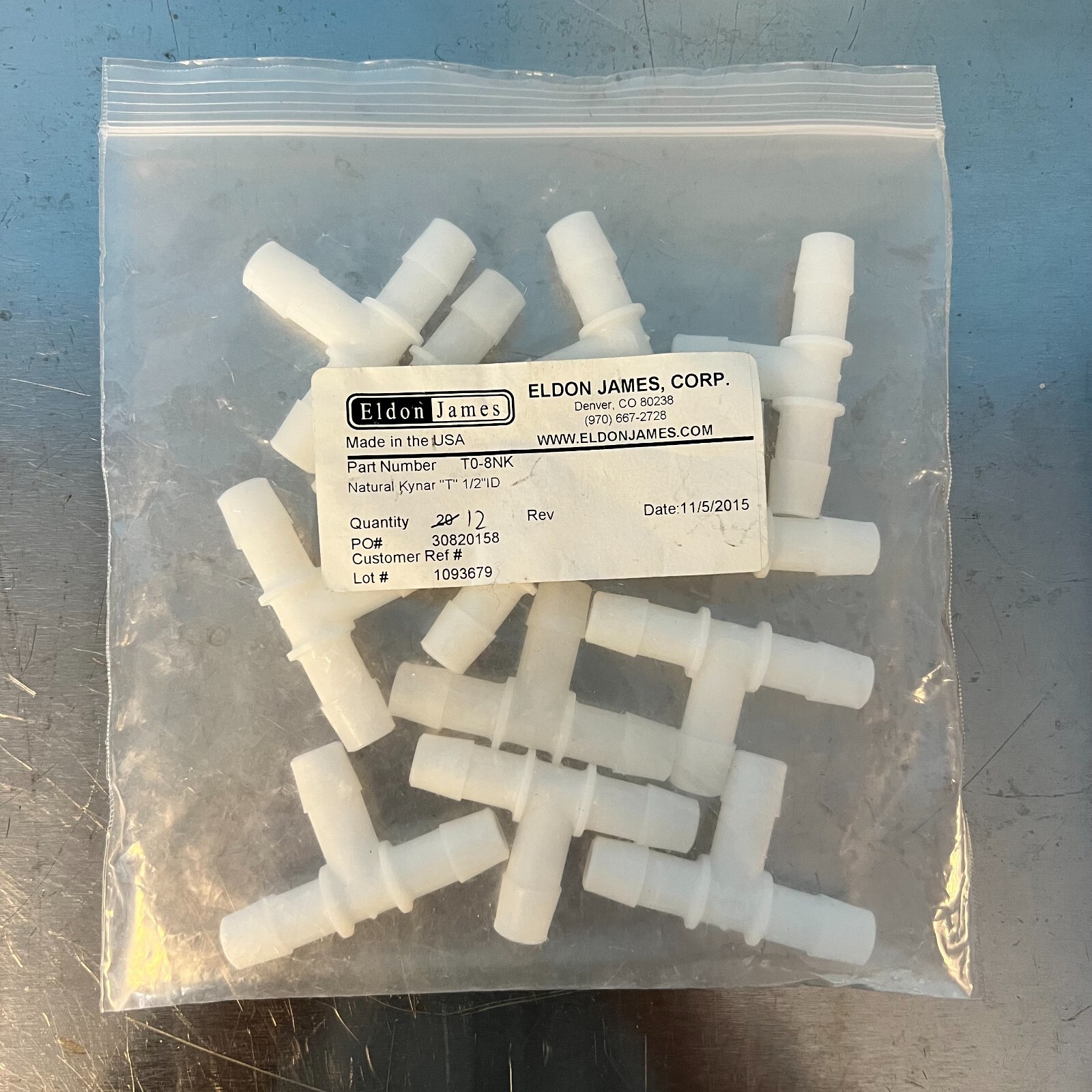 VWR Eldon James T0-8Nk Tee, 1/2″ Barb, Hose Fitting, Natural Kynar Pack of 12