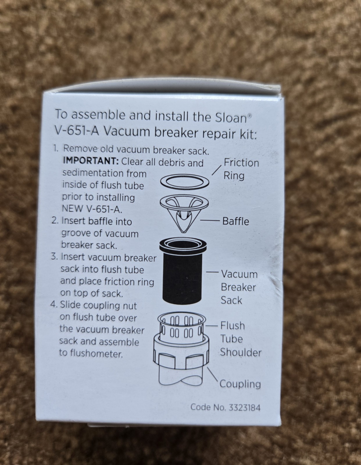NEW Sloan V-651-A (2XU35) High Back Pressure Vacuum Breaker Repair Kit.