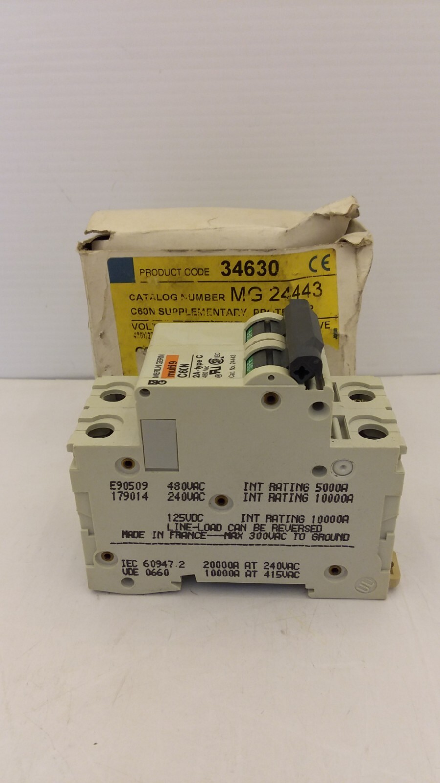 MERLIN GERIN MG 24443 MINIATURE CIRCUIT BREAKER 2AMP 2POLE 480Y/277V NIB