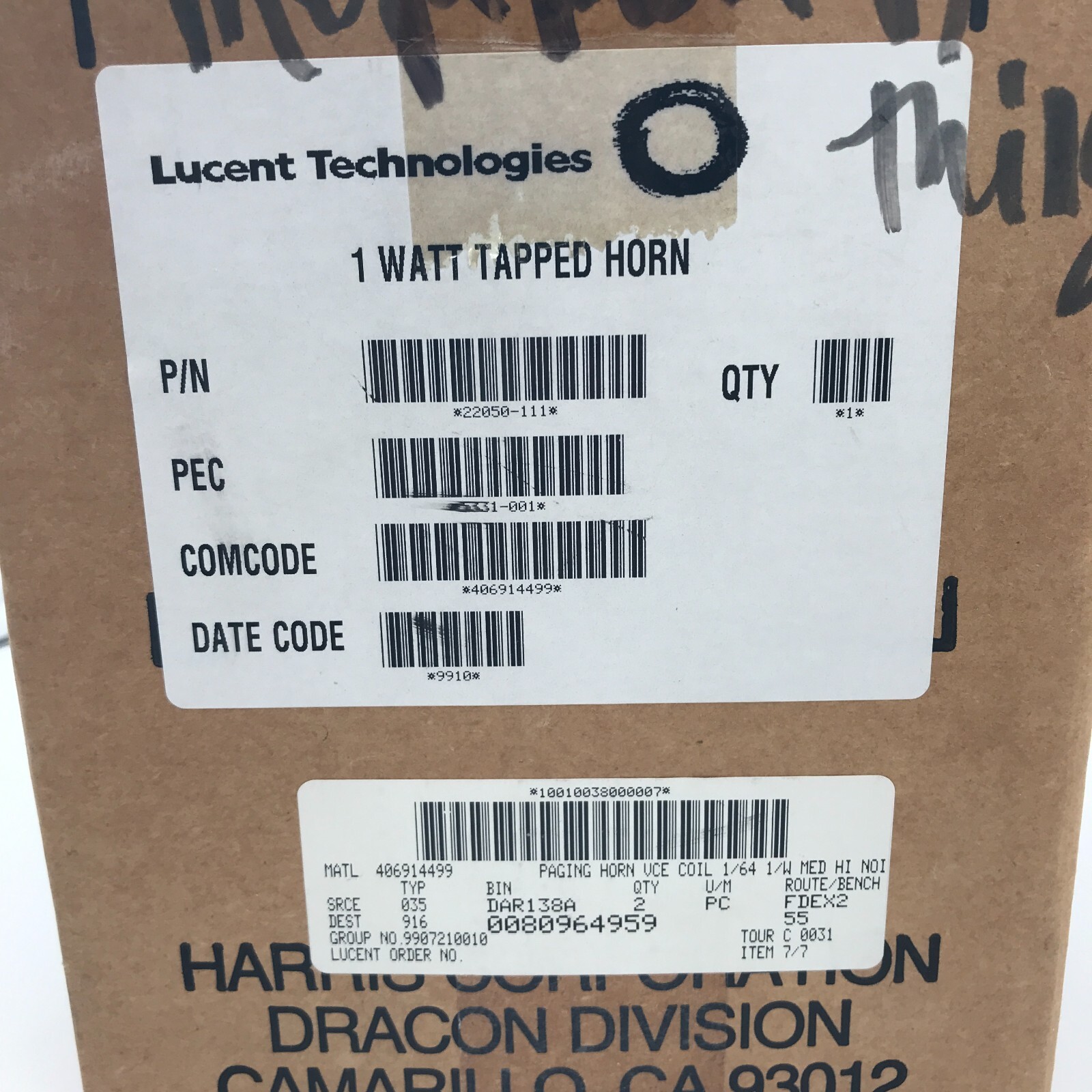 Lucent 1 Watt Loudspeaker Horn Model 22050111 Gray Harris Corporation