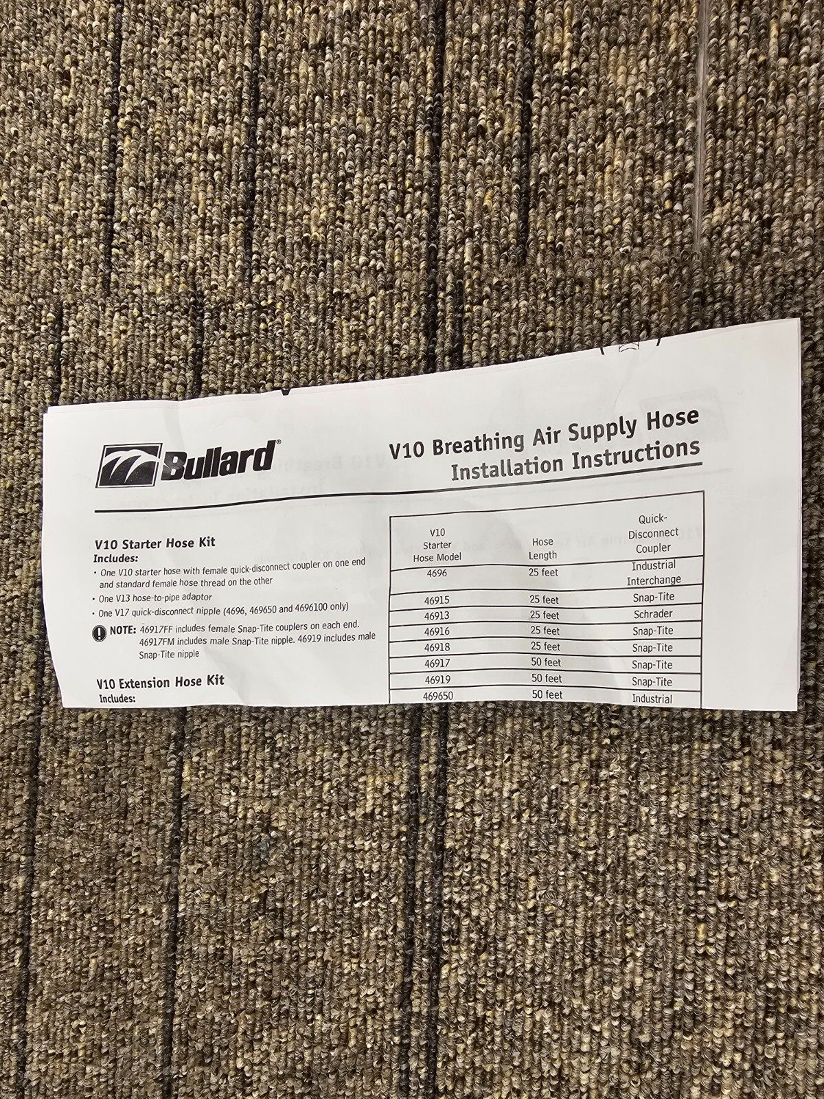 Bullard 46916 25FT V10 Series Starter Hose V-10-25-ST Female Quick Disconnect