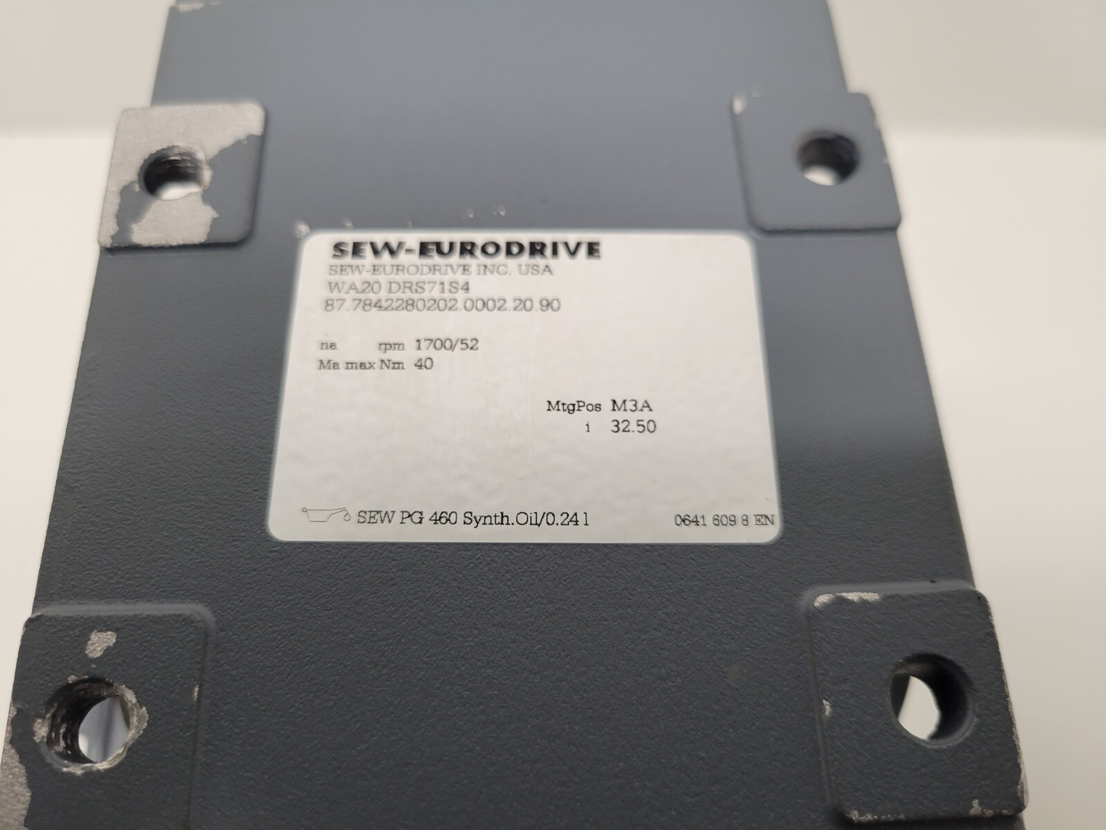 GOOD USED! SEW-EURODRIVE .25kW 230/460V 1.14/.57A GEAR MOTOR WA20-DRS71S4