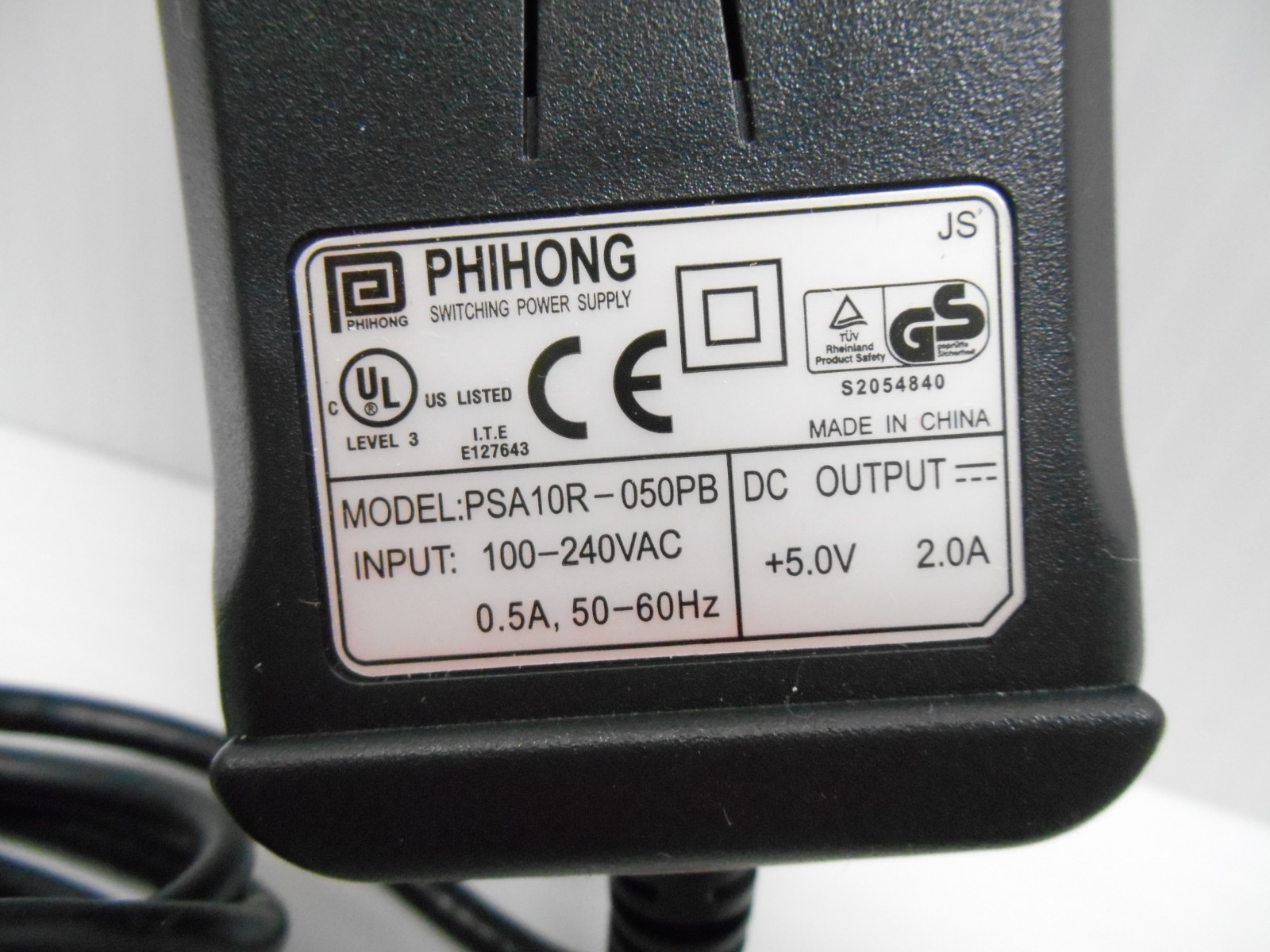 Phihong PSA10R-050PB 0.5A Switching Adapter