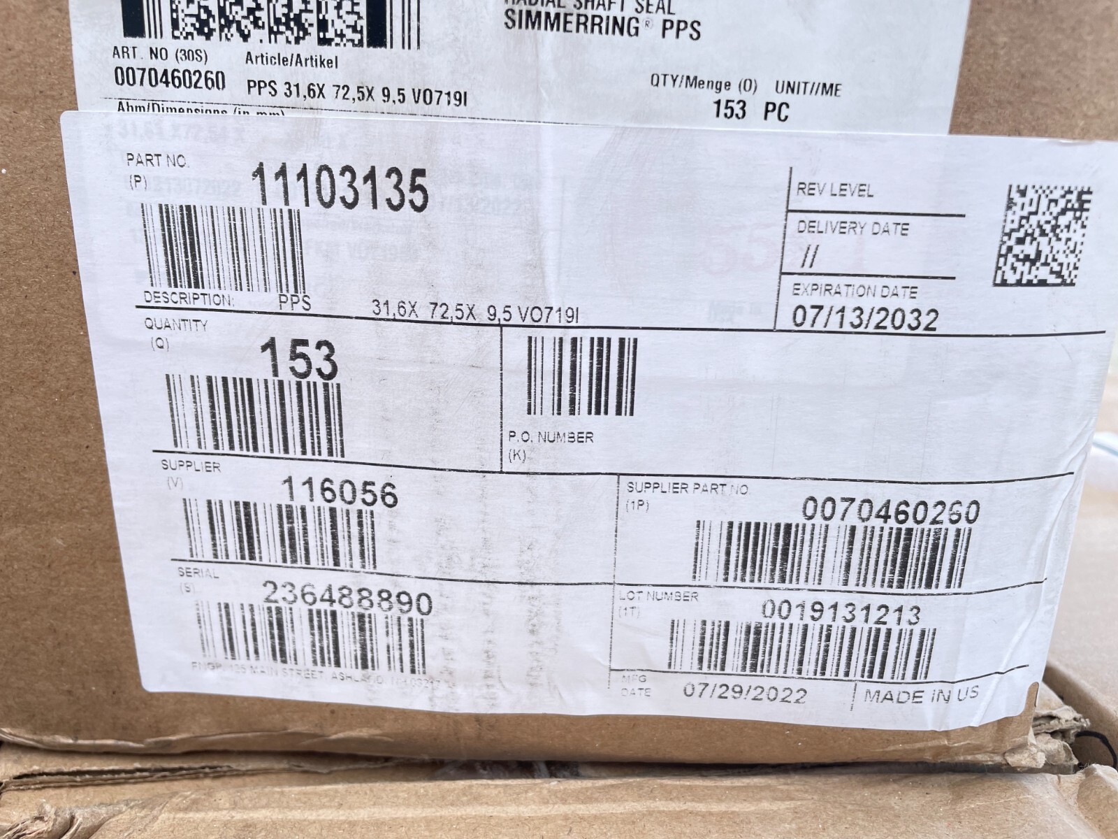 pack of 3 Danfoss Seal-Lip 31.6 X 72.5 X 9.5 VO719I (Part# 11103135)