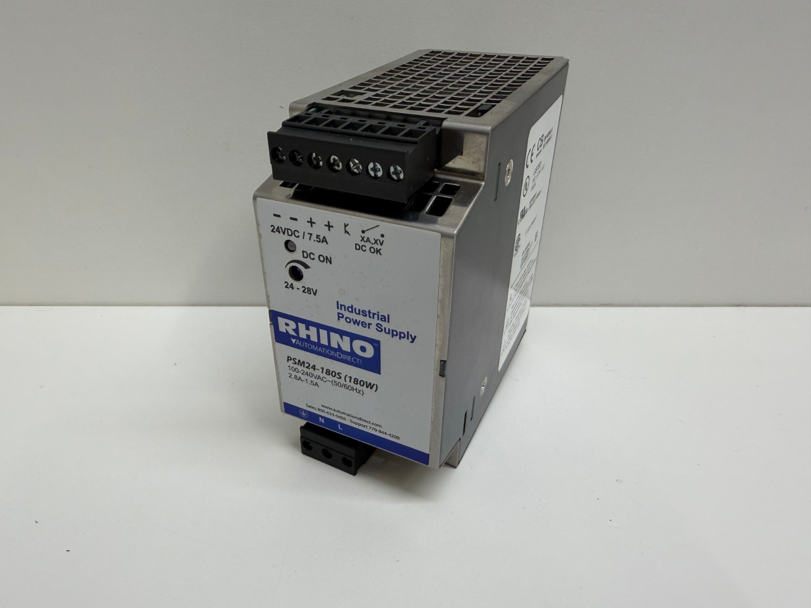GOOD USED! RHINO 24V 7.5A 120W INDUSTRIAL POWER SUPPLY PSM24-180S