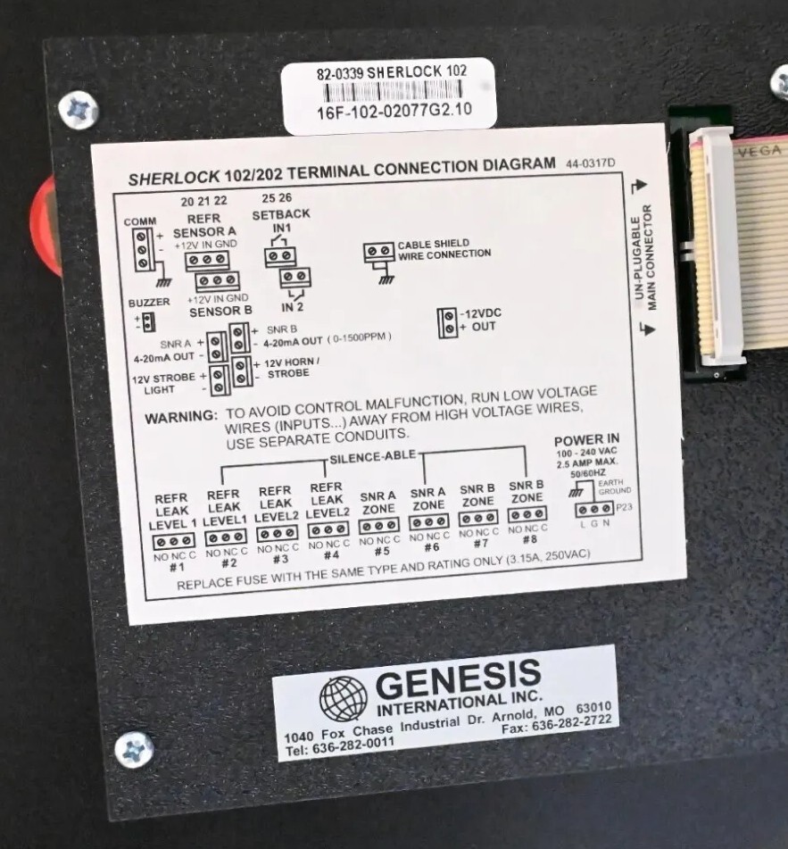 Sherlock Refrigerant Gas Monitoring System 102 Alarm Control Module Panel