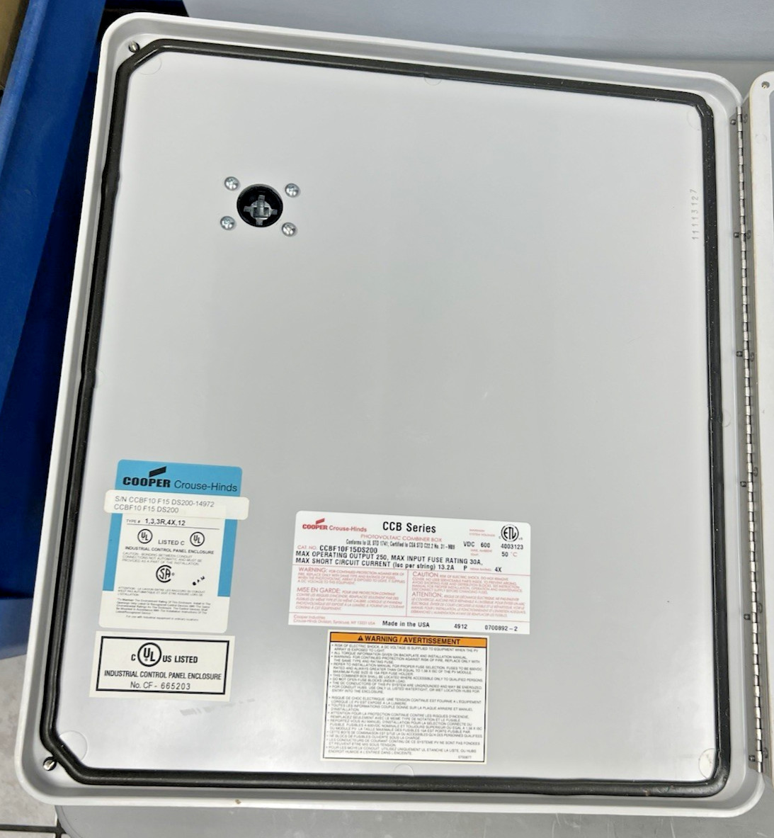 Crouse Hinds CCBF10F15DS200 10 String Photovoltaic Combiner Box CCBF10 F15 DS200