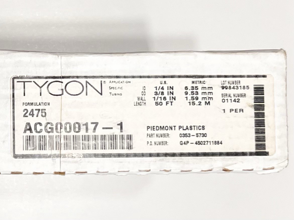 TYGON 2475 High-Purity Tubing 1/4″ ID x 3/8″ OD x 1/16″ Wall Clear Flexible 10ft