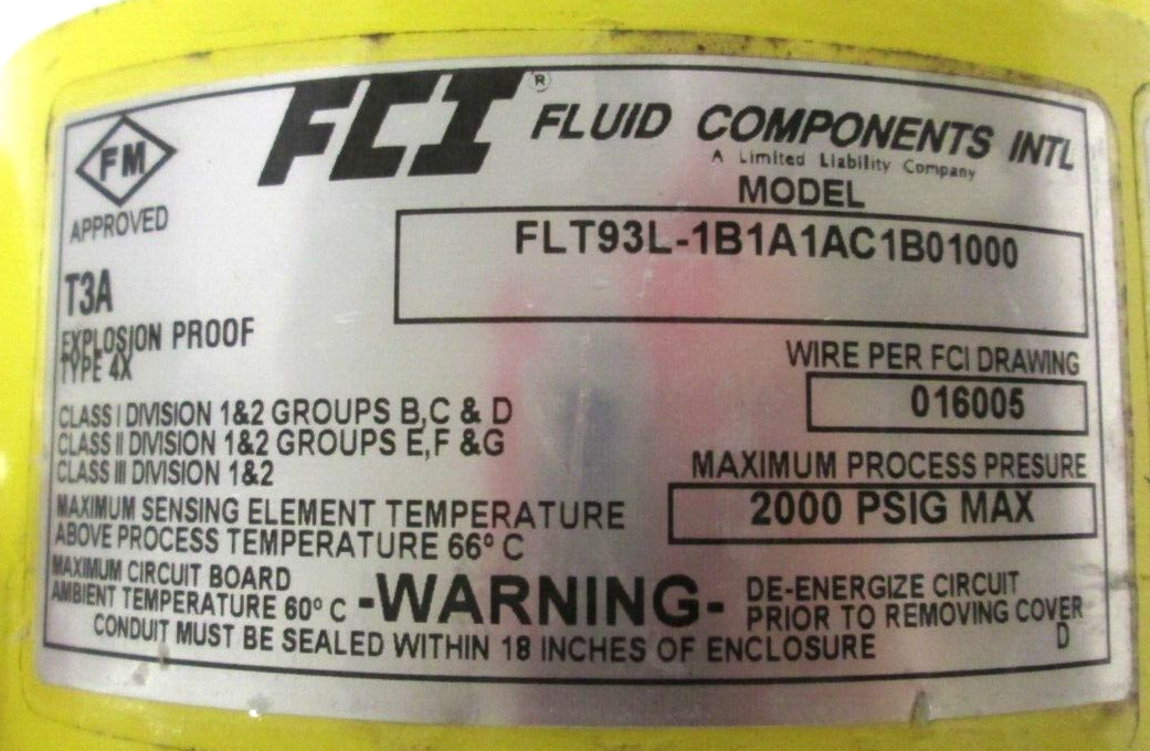 FLUID COMPONENTS INTERNATIONAL, FCI, FLT93L-1B1A1AC1B01000, 3/4″ FNPT, SURPLUS