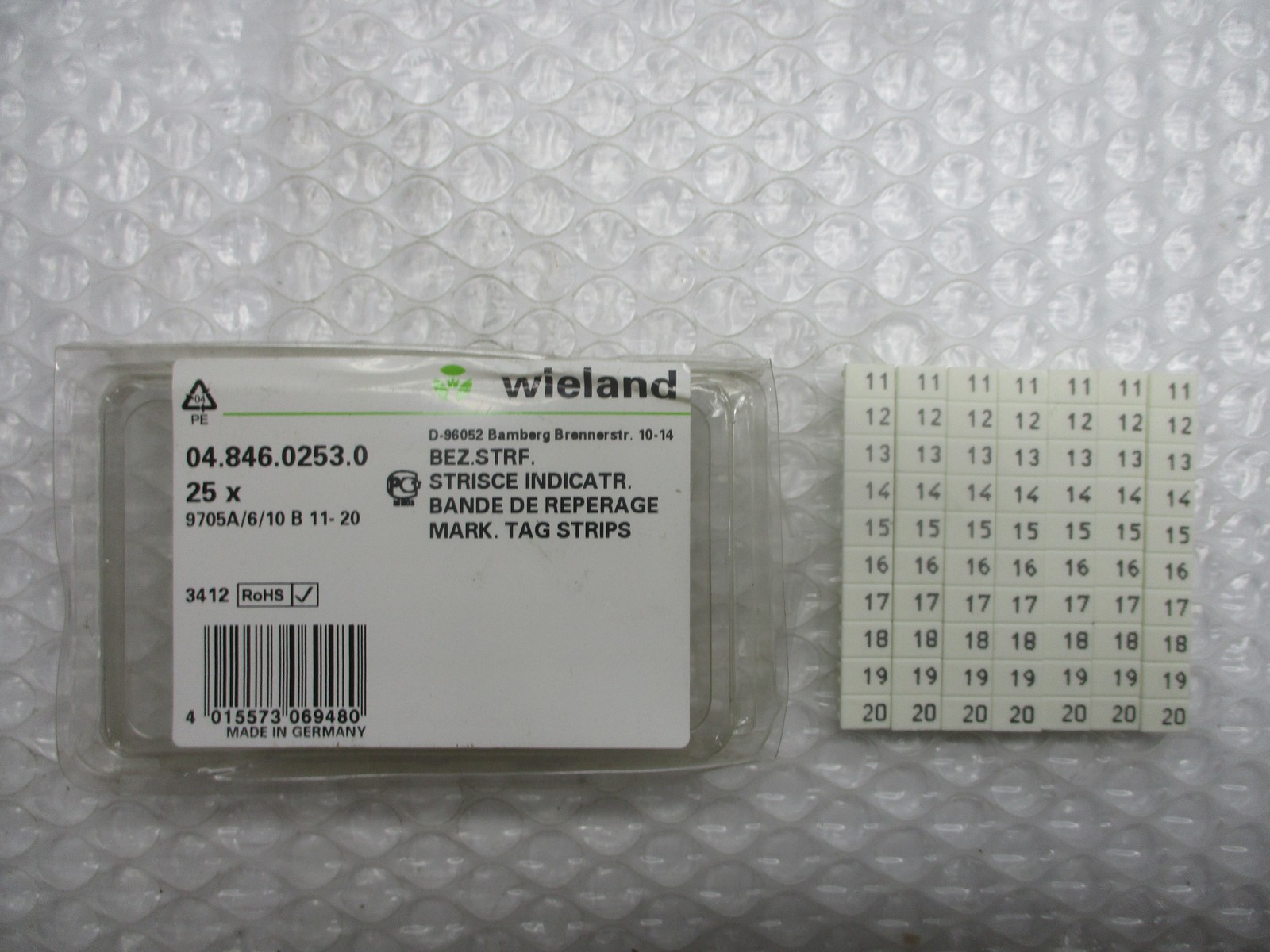 WIELAND 04.846.0253.0 9705A/6/10 B11-20 MARK TAG STRIPS LOT OF 25 NSNP