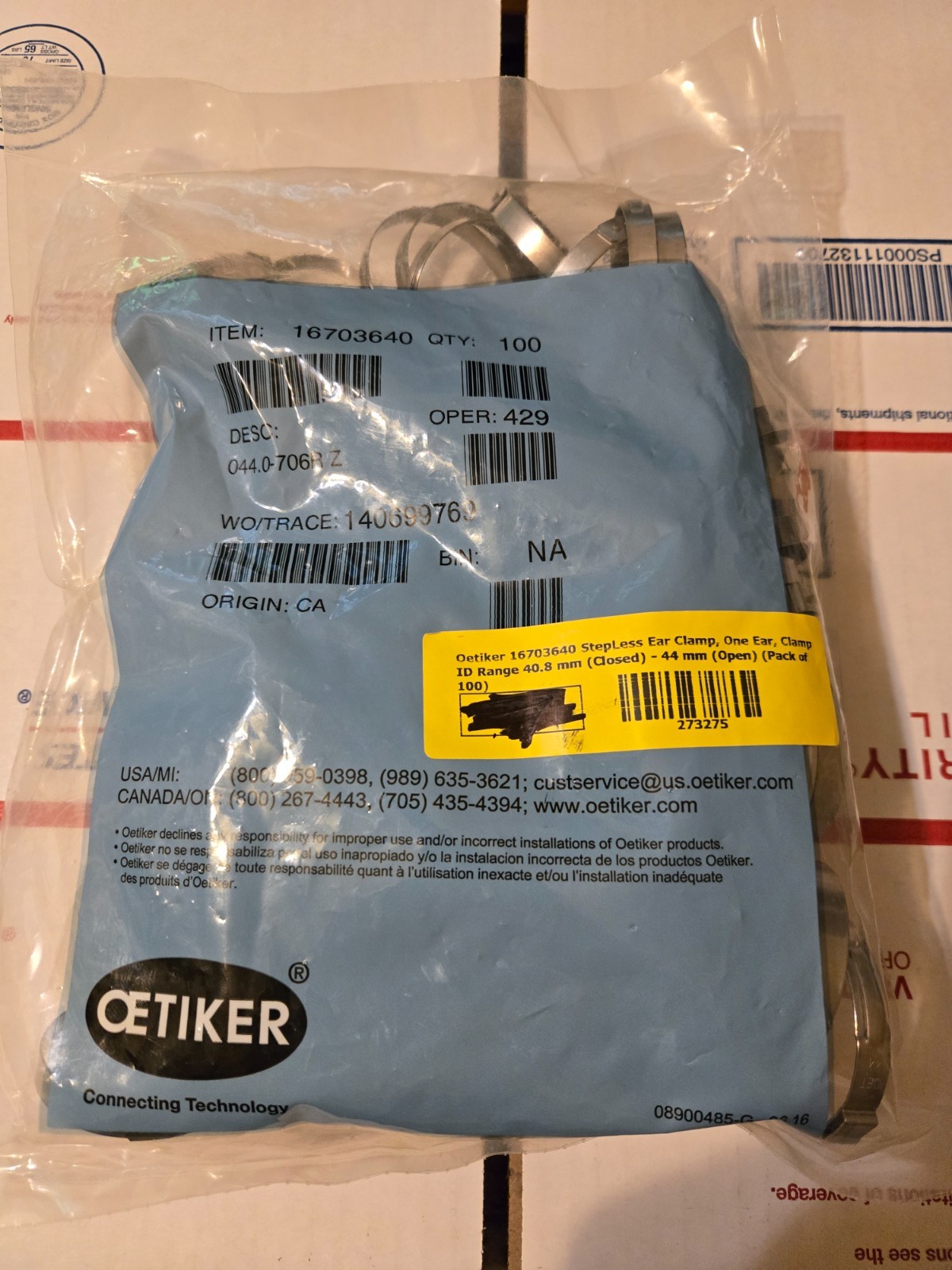 Oetiker 16703640 Stepless One Ear Clamp 40.8mm (Closed) – 44mm (Open) (100 Pack)