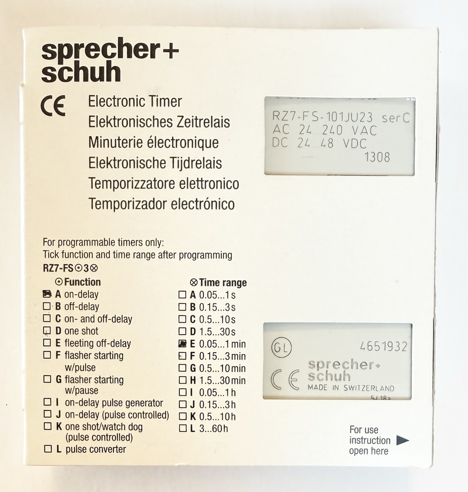 Sprecher Schuh RZ7-FSA3EU23 Time Delay Relay