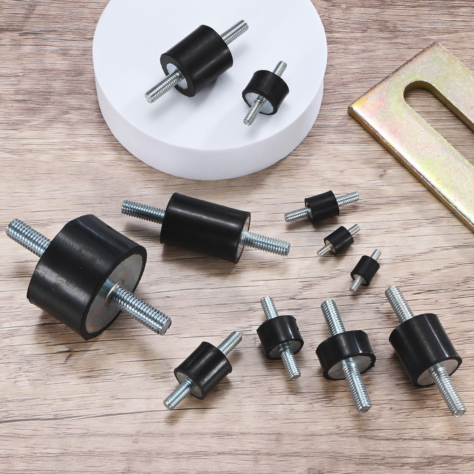 4-Pack Rubber Mounts with M10 x 27mm Double Studs Male D50mmxH20mm