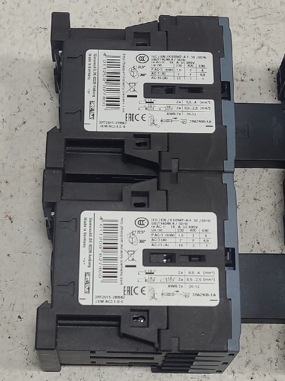 Siemens Sirius 3RT2015-2BB42 w/ 3RT2916-1JJ00 Connector Lot 6 units.