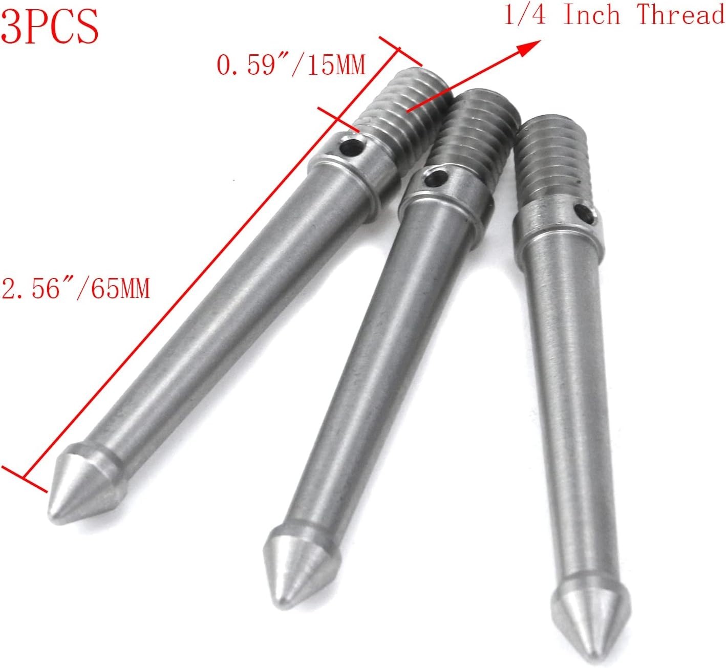 3 Pcs 1/4 Inch Stainless Steel Tripod Spike Mount Adapter 80mm