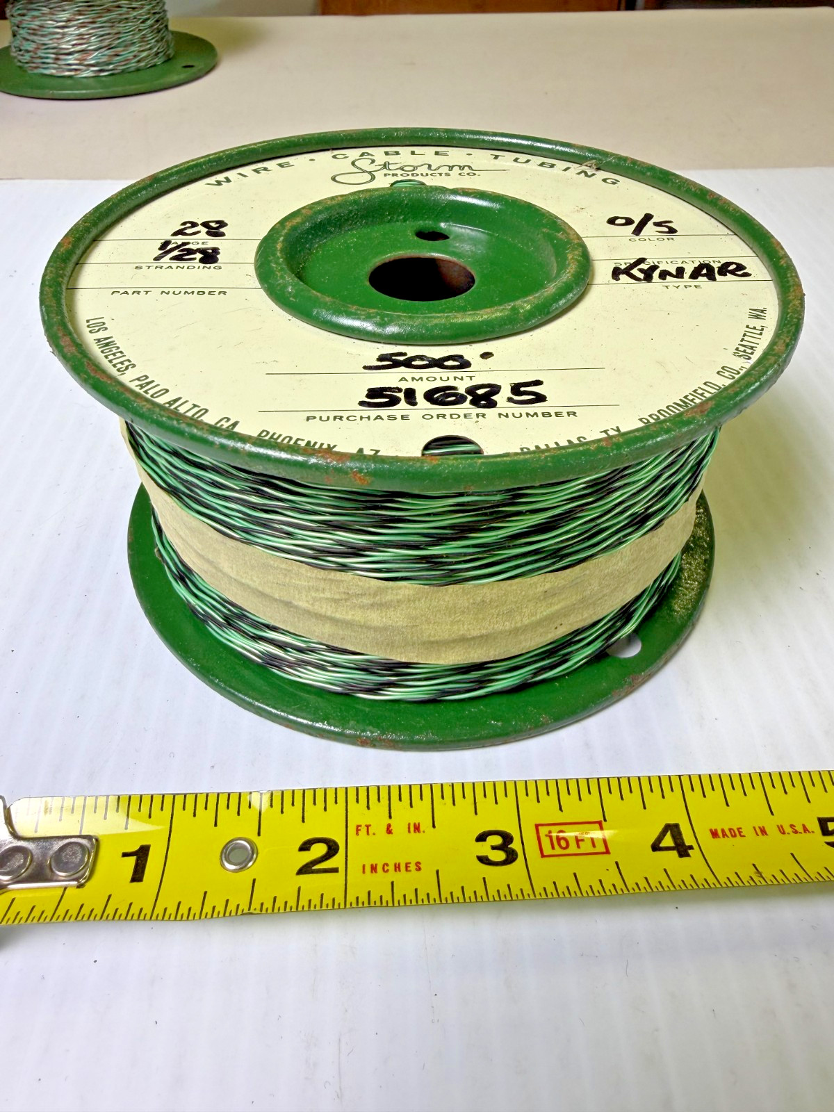 28 AWG Gauge Kynar Black/Green Wire 500′ ft Spool 1/28 Stranding Storm Products