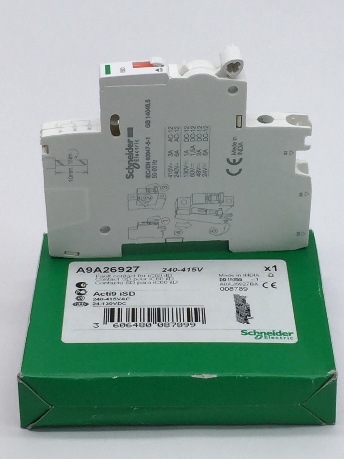 Schneider A9A26927 Acti9 iSD Auxiliary Contact 2A DC 6A AC 240-415VAC 24-130V DC