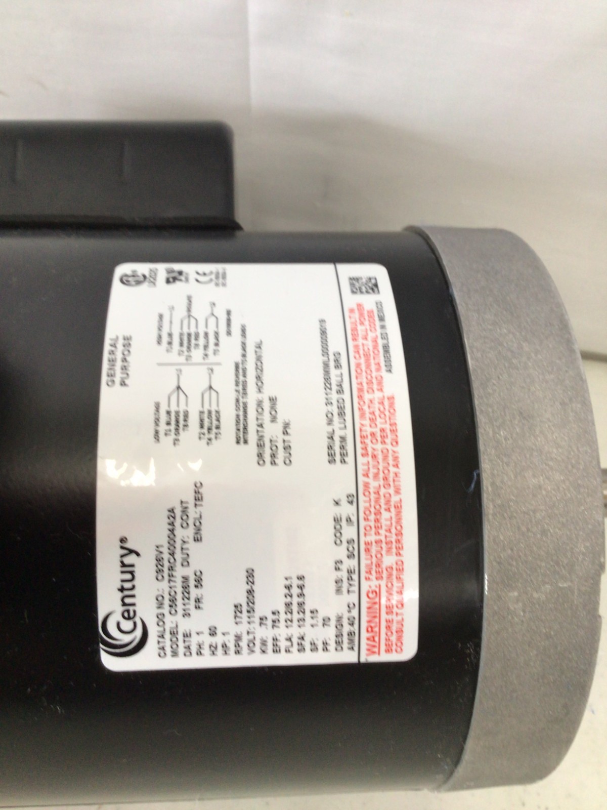 CENTURY – General Purpose Motor 1PH 1 hp, 115/208-230V AC 1,725 RPM